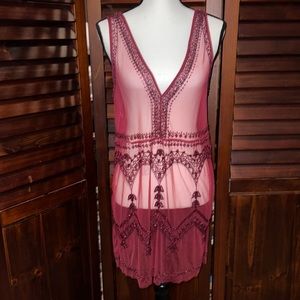 NWOT Free People 1920s Wine colored beaded v cut slip dress size S!